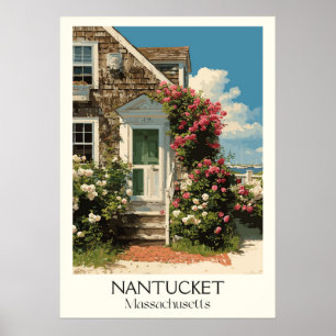 Póster Nantucket Massachusetts Viñage Historic Home Art