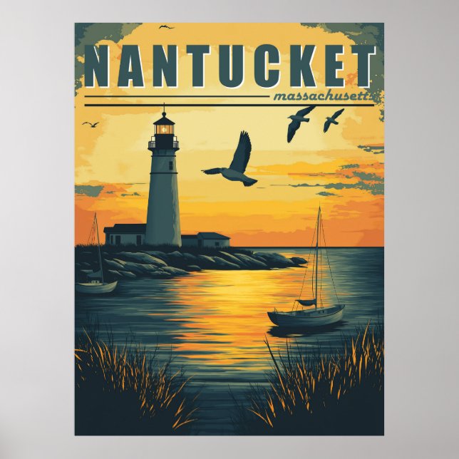 Póster Nantucket vintage, Massachusetts - Island Charm (Frente)