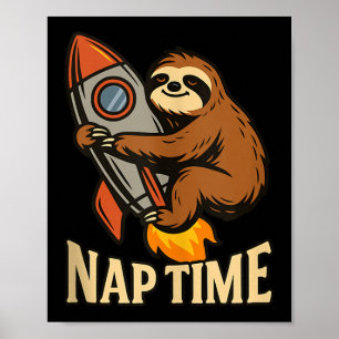 Póster Nap Time Sloth Rocket Gráfica Humor Perezoso Tan