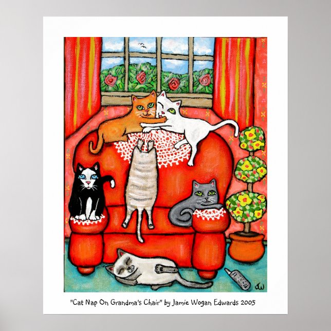 Póster Napa de gato en la silla de la abuela (Frente)