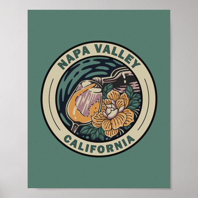 Póster Napa Valley California Travel Art Badge (Frente)