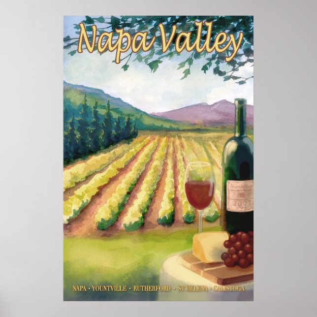 Póster Napa Valley, California Wine Country Travel Aster (Frente)