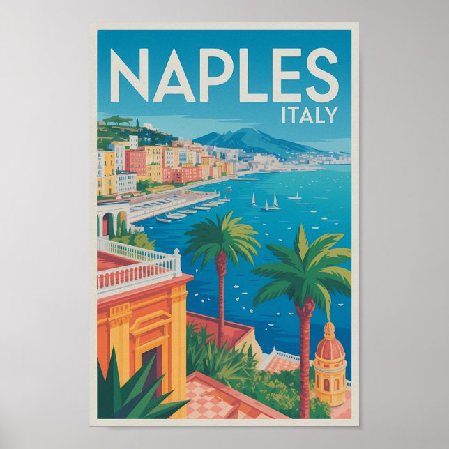 Póster Naples Italy Illustration Travel Art Vintage (Frente)