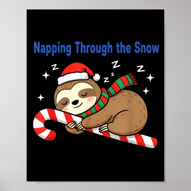 Póster Napng Through The Snow Christmas Sloth Candy Cane  (Frente)