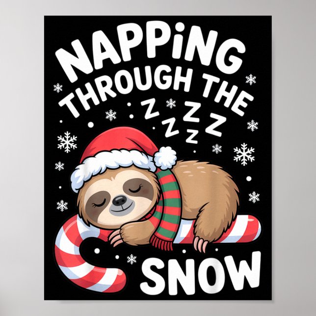 Póster Napng Through The Snow Funny Sloth Candy Cane Xmas (Frente)