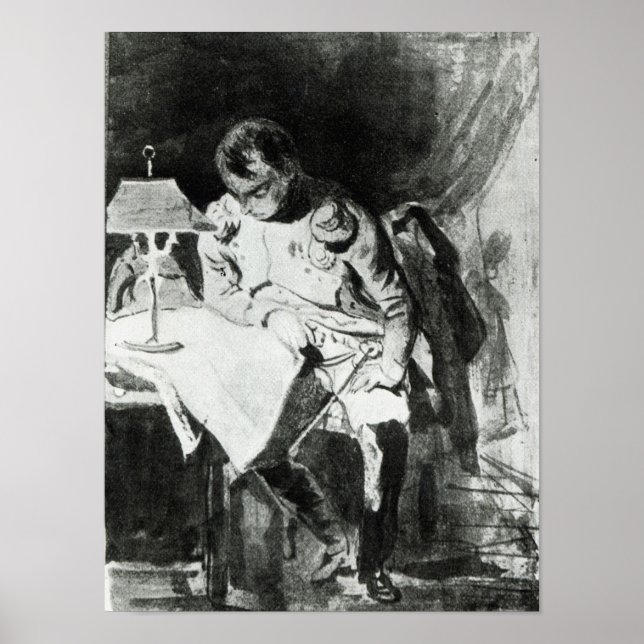 Póster Napoleón estudiando sus mapas por lamplight, c.180 (Frente)