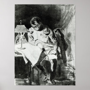 Póster Napoleon que estudia sus mapas por la luz