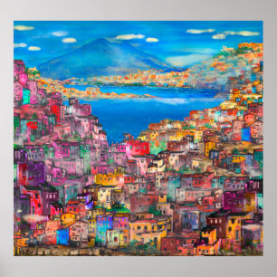 Póster Nápoles cityscapeart, ciudad, italia, paisaje, mod