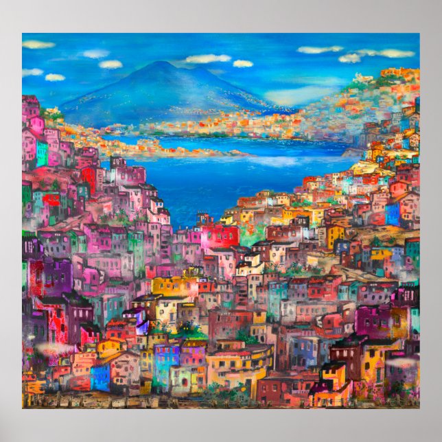 Póster Nápoles cityscapeart, ciudad, italia, paisaje, mod (Frente)