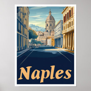 Póster Nápoles Italia Art Vintage Travel Ilustracion