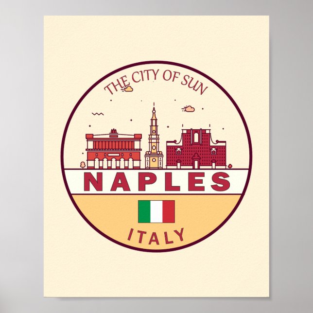 Póster Nápoles Italia City Skyline Emblem (Frente)