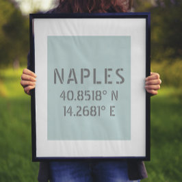 Póster Nápoles Italia Coordenadas de latitud y longitud