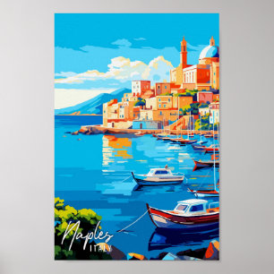 Póster Nápoles Italia ilustracion de viajes Art Vintage