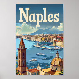 Póster Nápoles Italia Ilustracion de Viajes Retro Vintage
