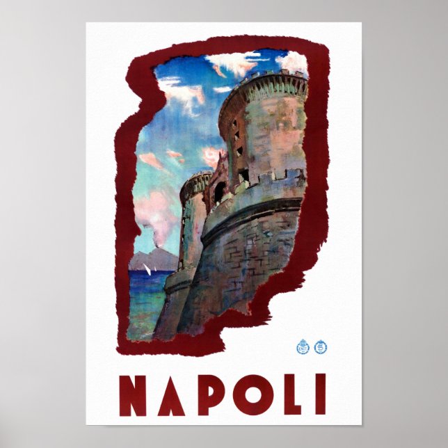 Póster Nápoles Italia Poster de Viajes Vintage Restaurado (Frente)