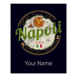 Póster Nápoles Italia Retro Vesuvio Y Pizza Vintage