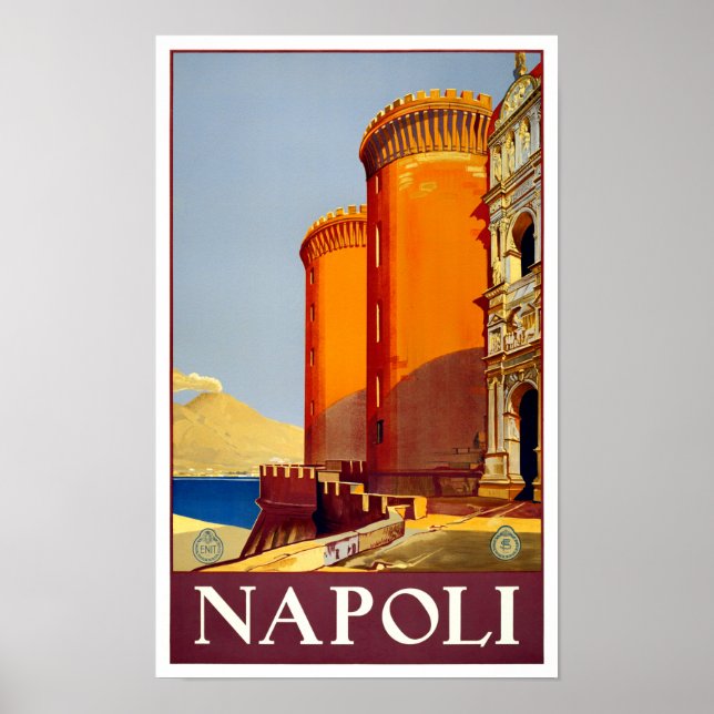 Póster Nápoles Italia Viaje vintage (Frente)