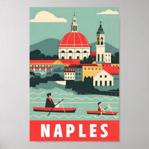 Póster Nápoles Napoli Italia Ilustracion de Viajes Vintag