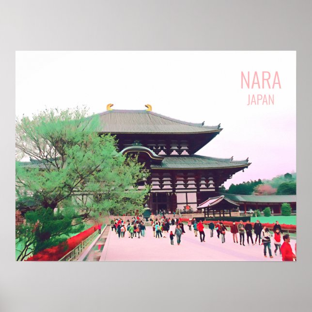 Póster Nara Japan Todai-ji huella de viaje (Frente)