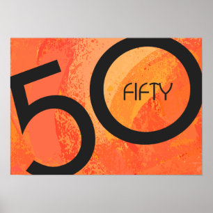 Póster Naranja 50 Década Cumpleaños