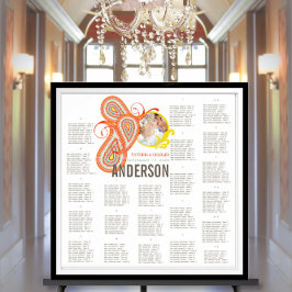 Póster Naranja amarillo Aqua Mint Persimmon Paisley Boda