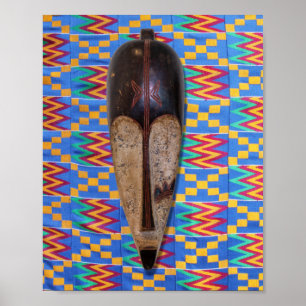 Póster Naranja amarillo azul mascara tribal africana Kent