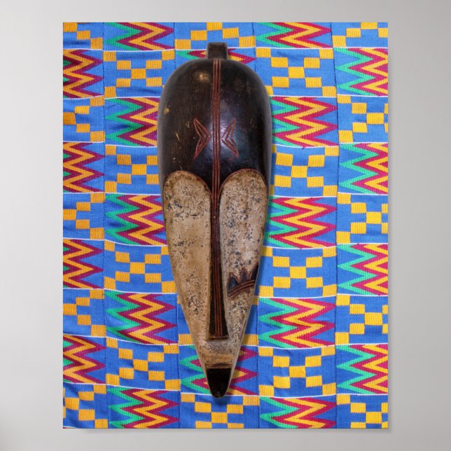 Póster Naranja amarillo azul mascara tribal africana Kent (Frente)