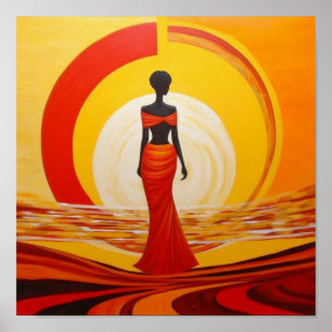 Póster Naranja amarillo caliente pintura de mujer african