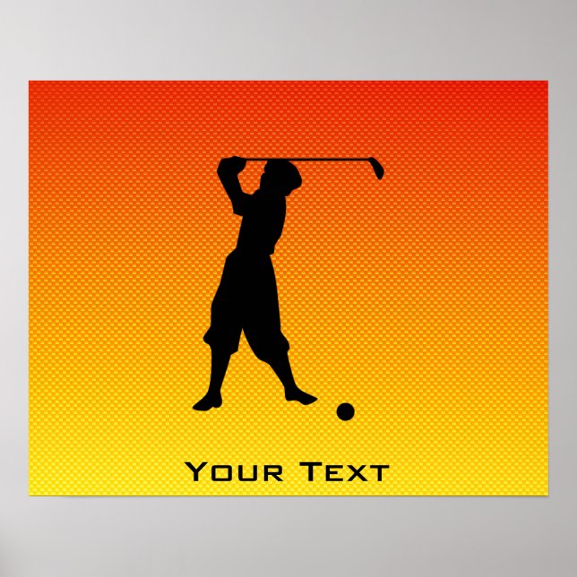 Póster Naranja amarillo Vintage Golfer (Frente)