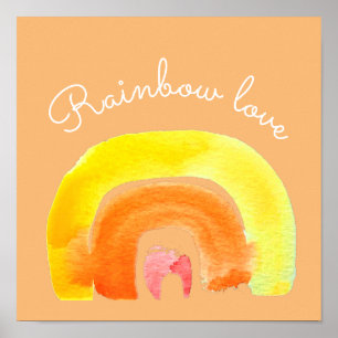 Póster Naranja Amo arcoiris acuarela