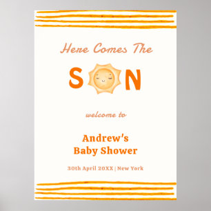 Póster Naranja Aquí Llega La Bienvenida De Baby Shower De