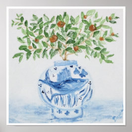 Póster Naranja Árbol Topiary Blue Ginger Jar Imprimir art