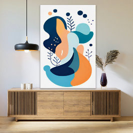 Póster Naranja azul de la Marina Resumen Ilustracion Boho