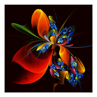 Póster Naranja azul Floral Moderno Resumen Patrón de arte