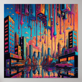 Póster Naranja azul psicodélico Drippy City