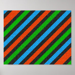 Póster Naranja, azul, verde, Purpurina negro rayado STayl