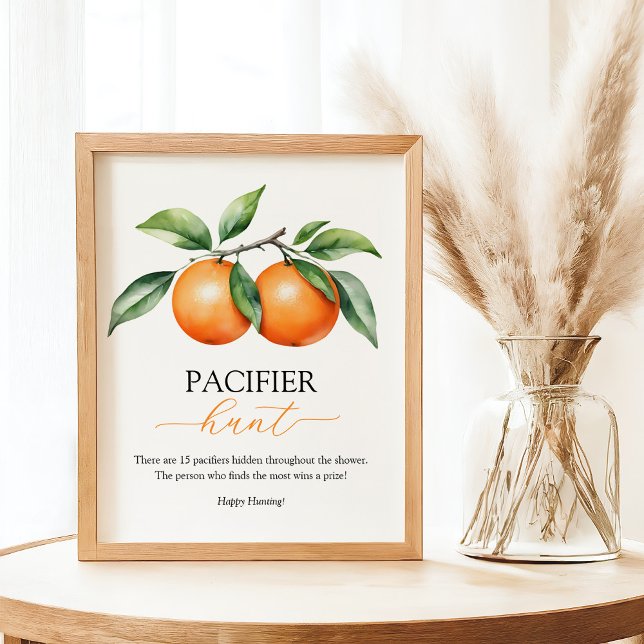 Póster Naranja Baby Shower Pacifier Hunt Game Rótulo (Subido por el creador)