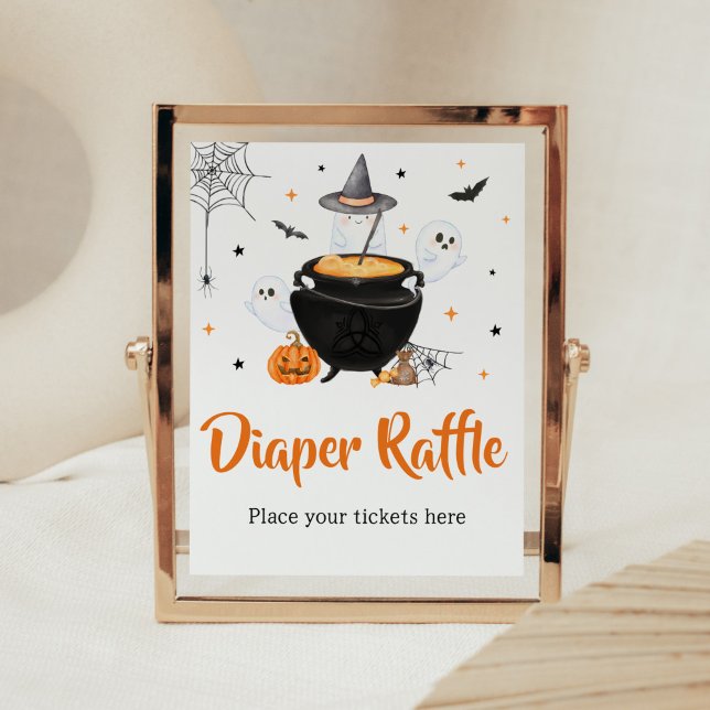 Póster Naranja Bebé de Halloween está preparando pañales (Baby is Brewing Baby Shower Diaper Raffle Sign)