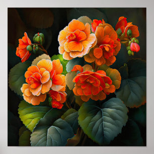 Póster Naranja Begonias Flower Art Print Poster