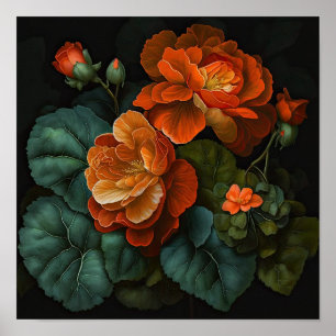 Póster Naranja Begonias Flower Art Print Poster