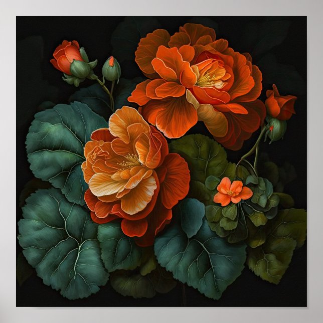 Póster Naranja Begonias Flower Art Print Poster (Frente)