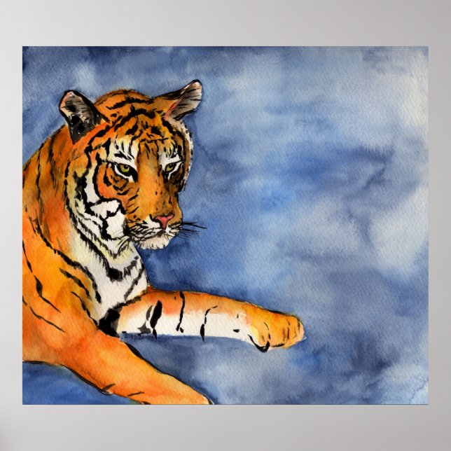 Póster Naranja Bengala Tiger Poster Watercolor Art Imprim (Frente)