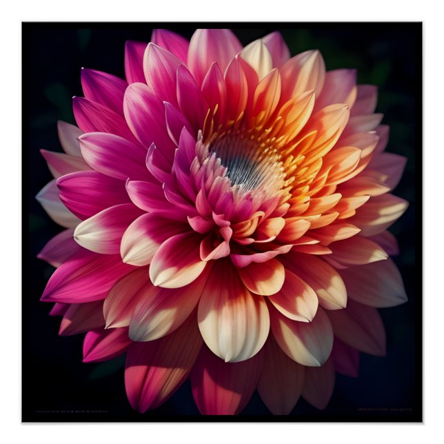 Póster Naranja blanco amarillo rosa morado azul dahlia fl (Anverso)