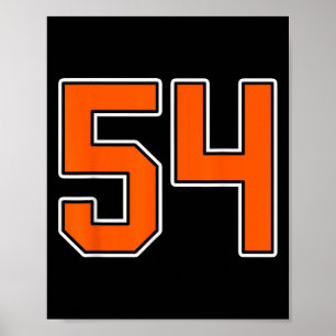 Póster Naranja Blanco Número 54 Jersey Jugador Uniforme #