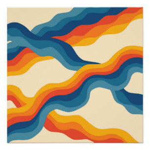 Póster Naranja Blue Abstract Retro Wavy Stripe Moderno
