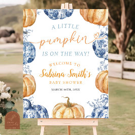 Póster Naranja Blue Chinoiserie Pumpkin Baby Shower