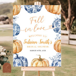 Póster Naranja Blue Chinoiserie Pumpkin Bridal Shower