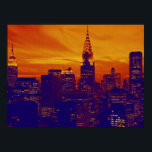 Póster Naranja Blue Retro Pop Art Poster de Nueva York<br><div class="desc">Imagen de estilo antiguo de la ciudad de Nueva York - Pinturas de arte de Nueva York</div>