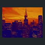 Póster Naranja Blue Retro Pop Art Poster de Nueva York<br><div class="desc">Imagen de estilo antiguo de la ciudad de Nueva York - Pinturas de arte de Nueva York</div>