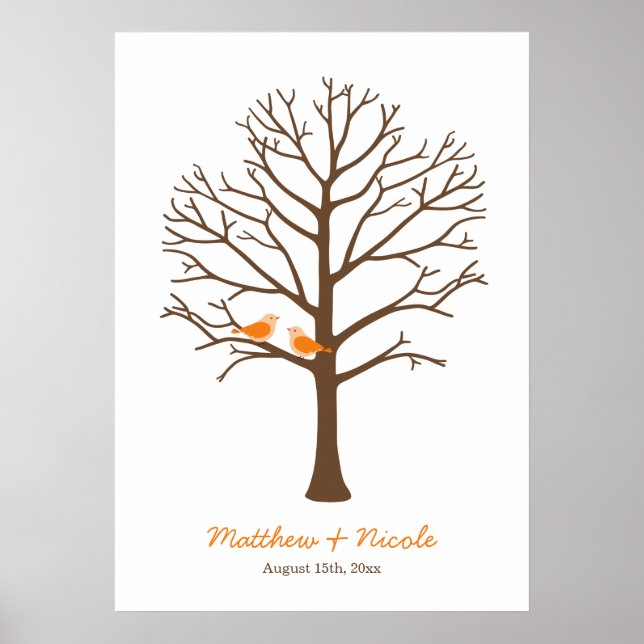 Póster Naranja Boda de árbol de huellas dactilares pájaro (Frente)